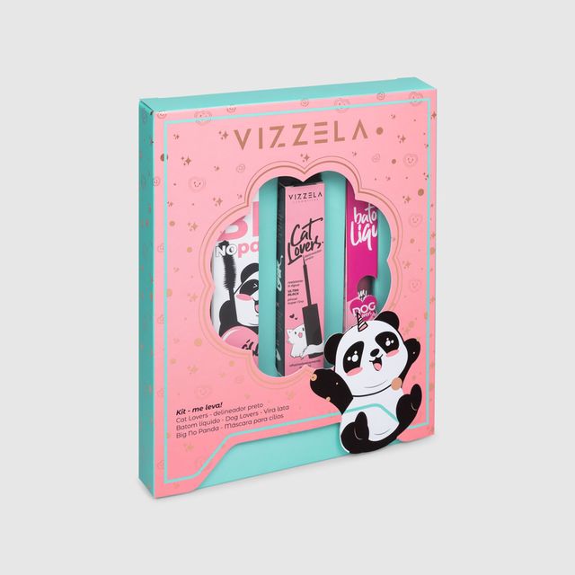 Vizzela Kit Me Leva - Máscara Big No Panda + Delineador Líquido Preto Cat Lovers + Batom Líquido Matte Vira Lata