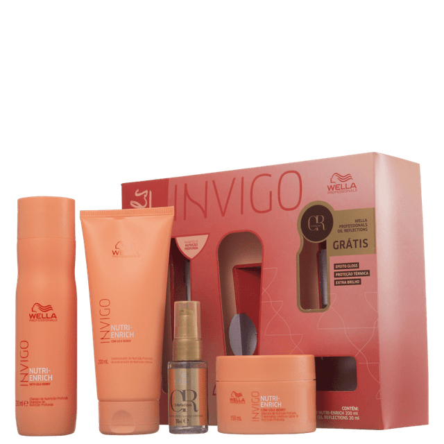 Kit Wella Invigo - Máscara Nutritiva 150ml + Shampoo 250ml + Condicionador 200ml + Oil Reflections 30ml